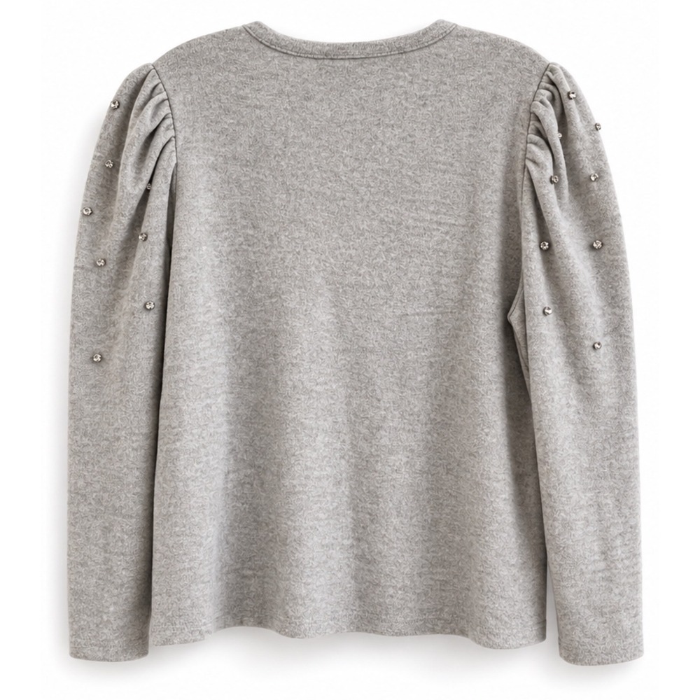 CeCe Heather Gray Rhinestone Puff Sleeve Knit Top XL New With Tags - Picture 2 of 7
